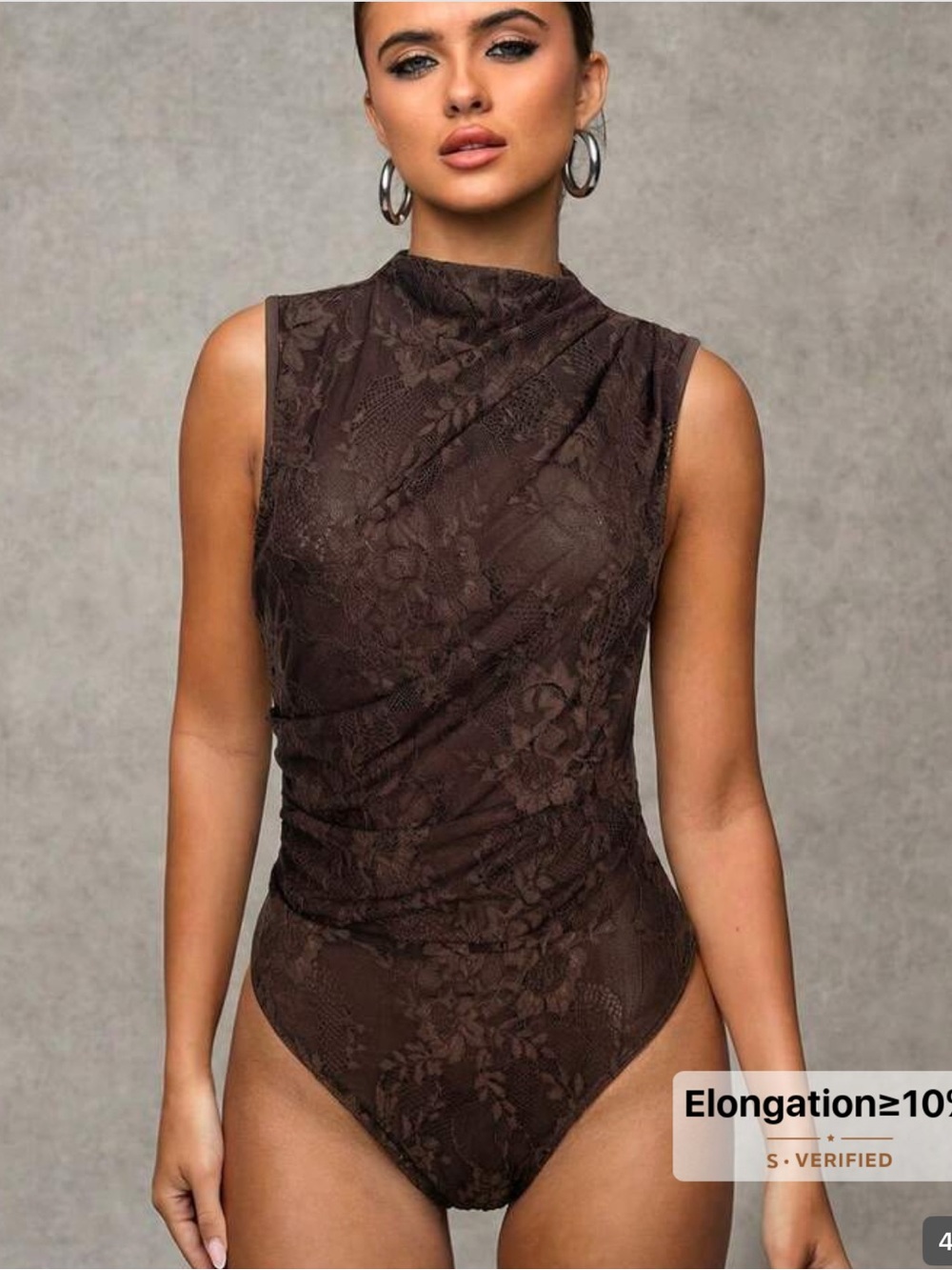 Sleeveless Brown Lace Bodysuit Top - Women's Elegant Knit